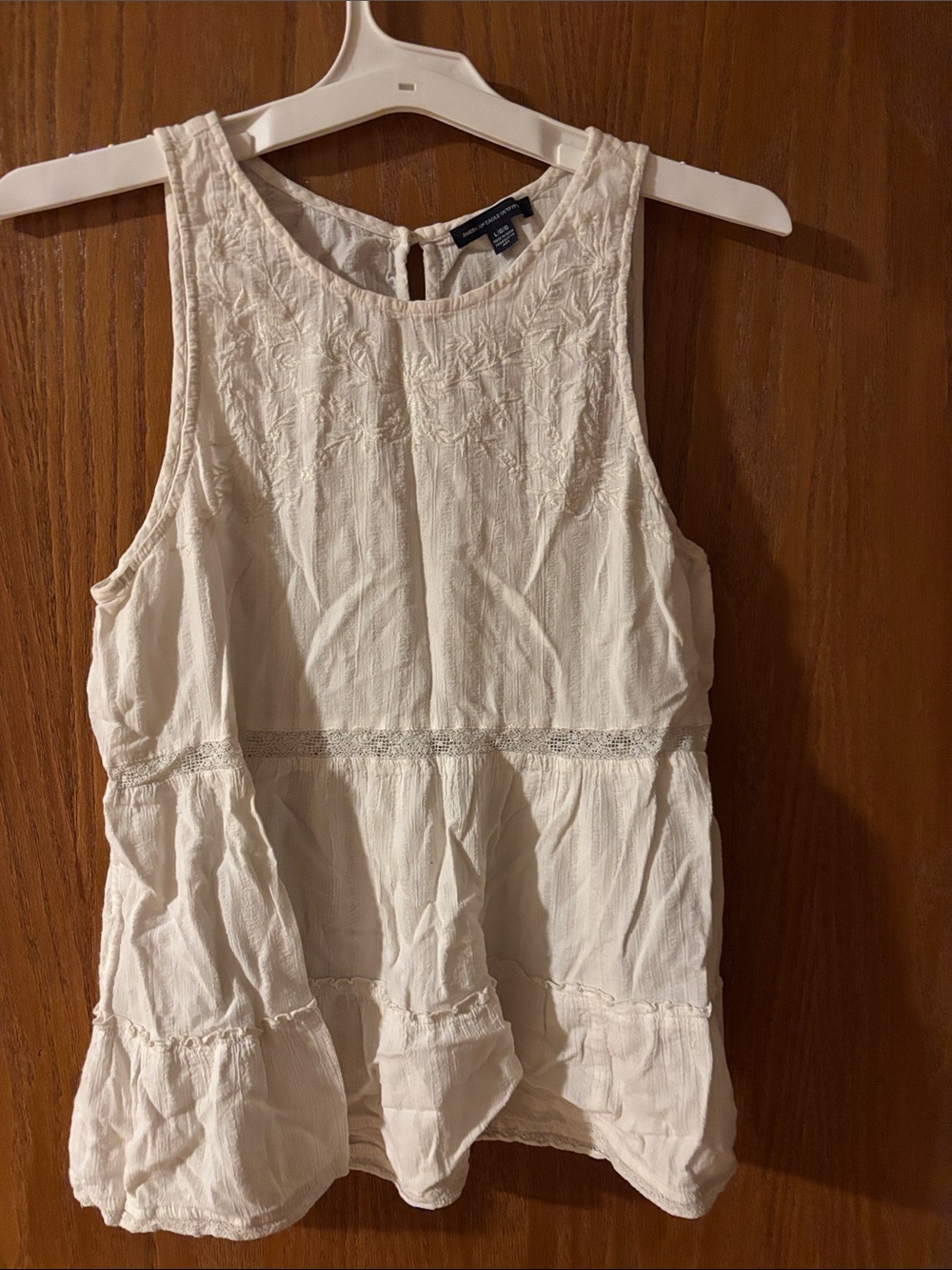 American Eagle Outfitters White Embroidered Peplum Tank